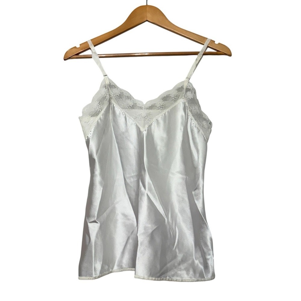 VTG Lace Trim Cami Silky Satin Body Chic Made in USA Women's Medium